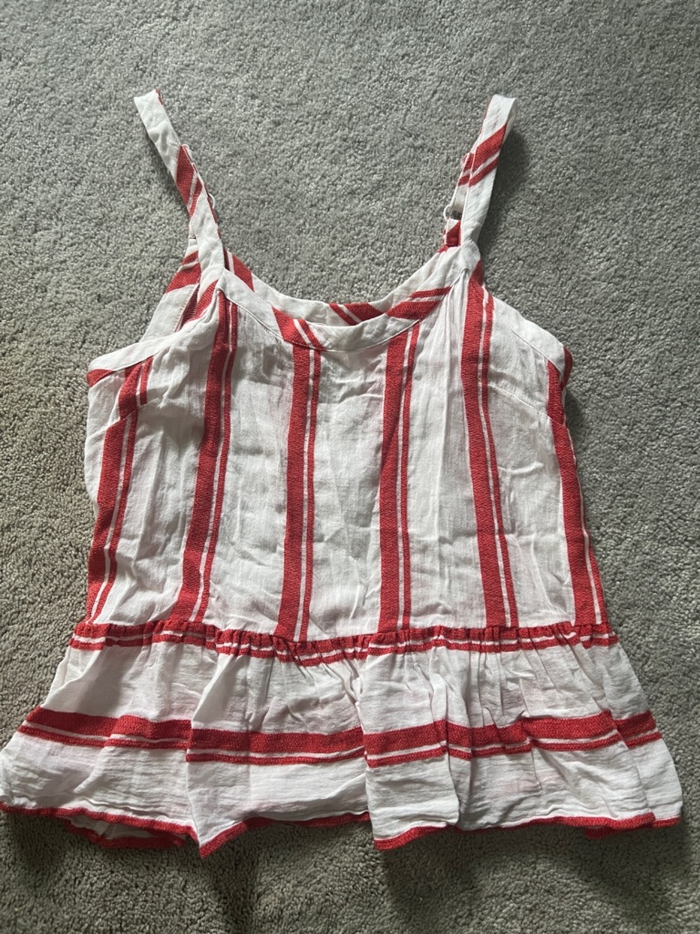 For The Republic White & Red Striped Peplum Cami